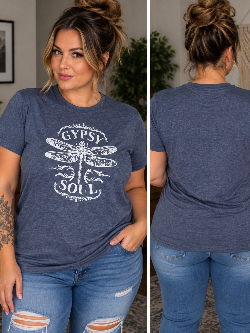 Gypsy Soul Graphic Dragonfly 70s Style Tee - Blue Size 14/16 New